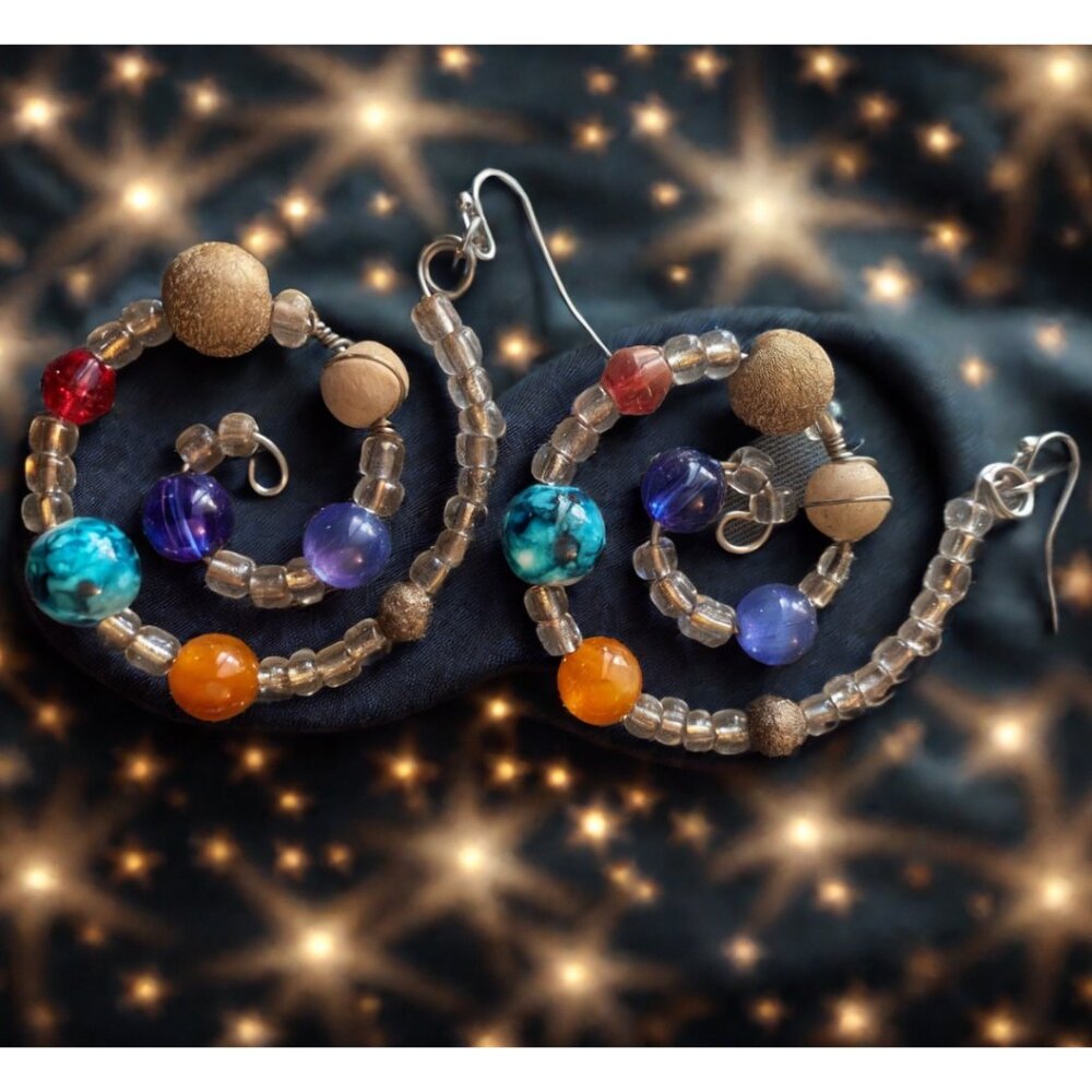 One-of-a-Kind Solar System Dangle Earrings - Handmade